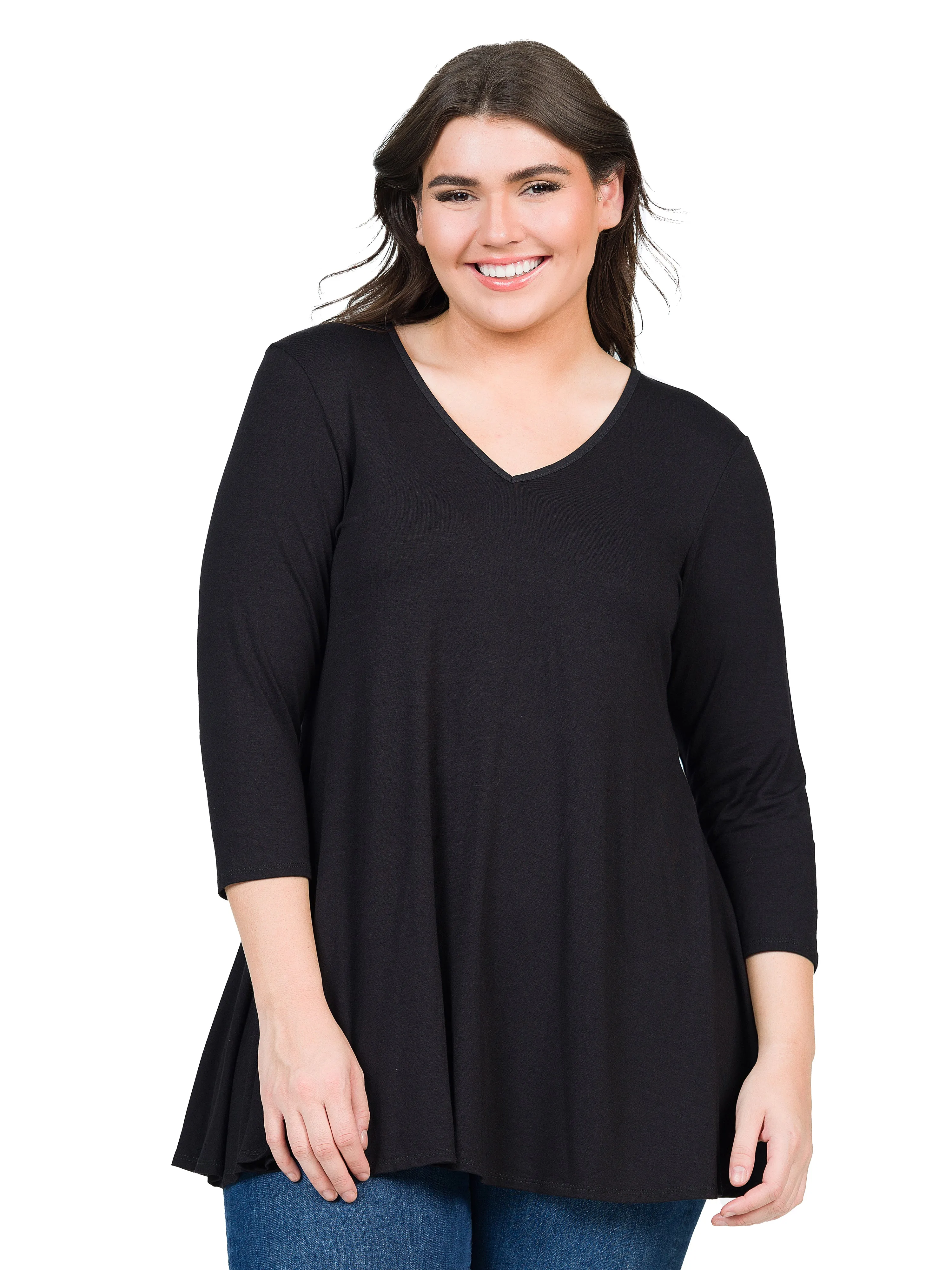 V-Neck Plus Size Three Quarter Sleeve Tunic Top For Women