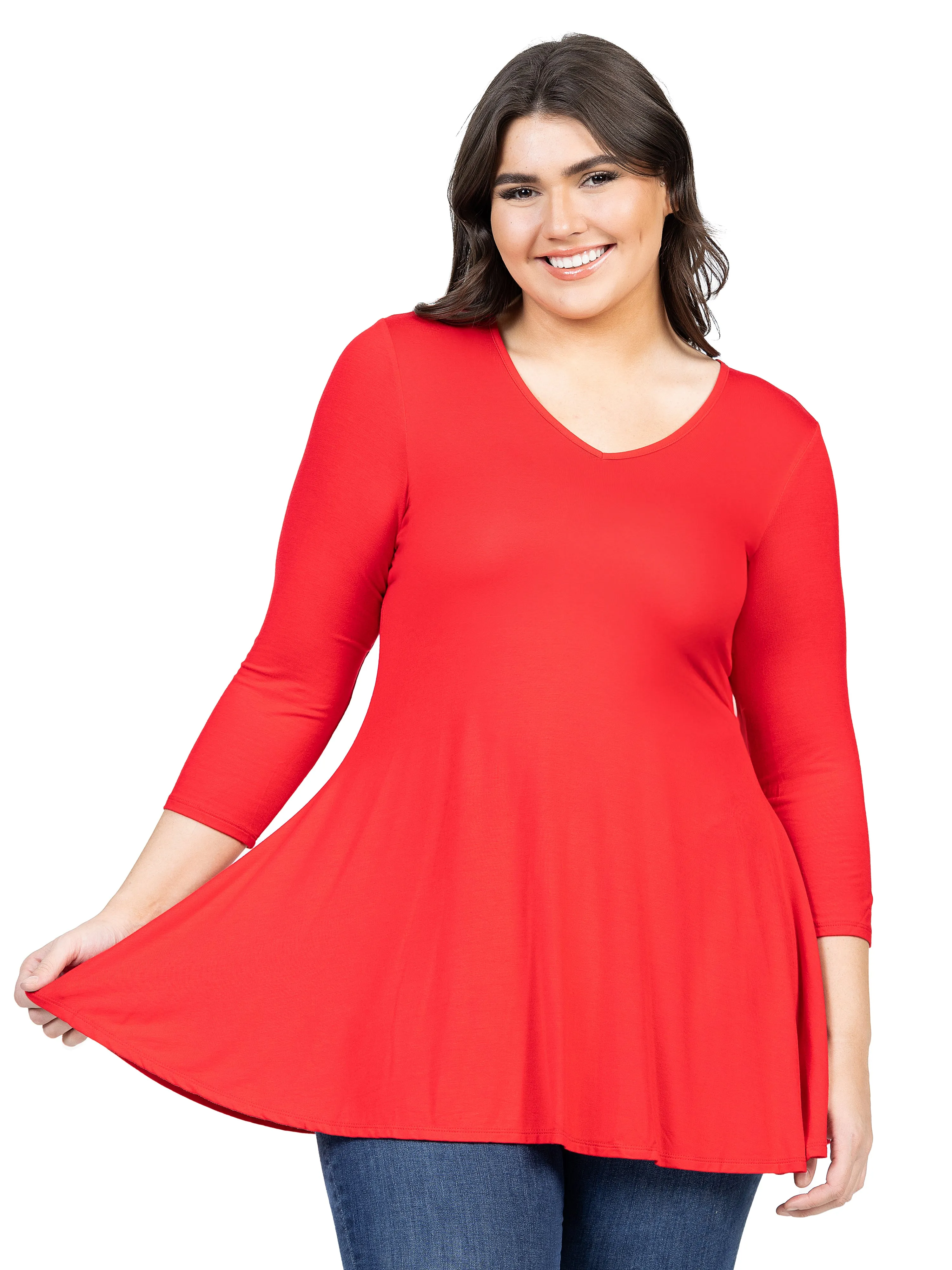 V-Neck Plus Size Three Quarter Sleeve Tunic Top For Women