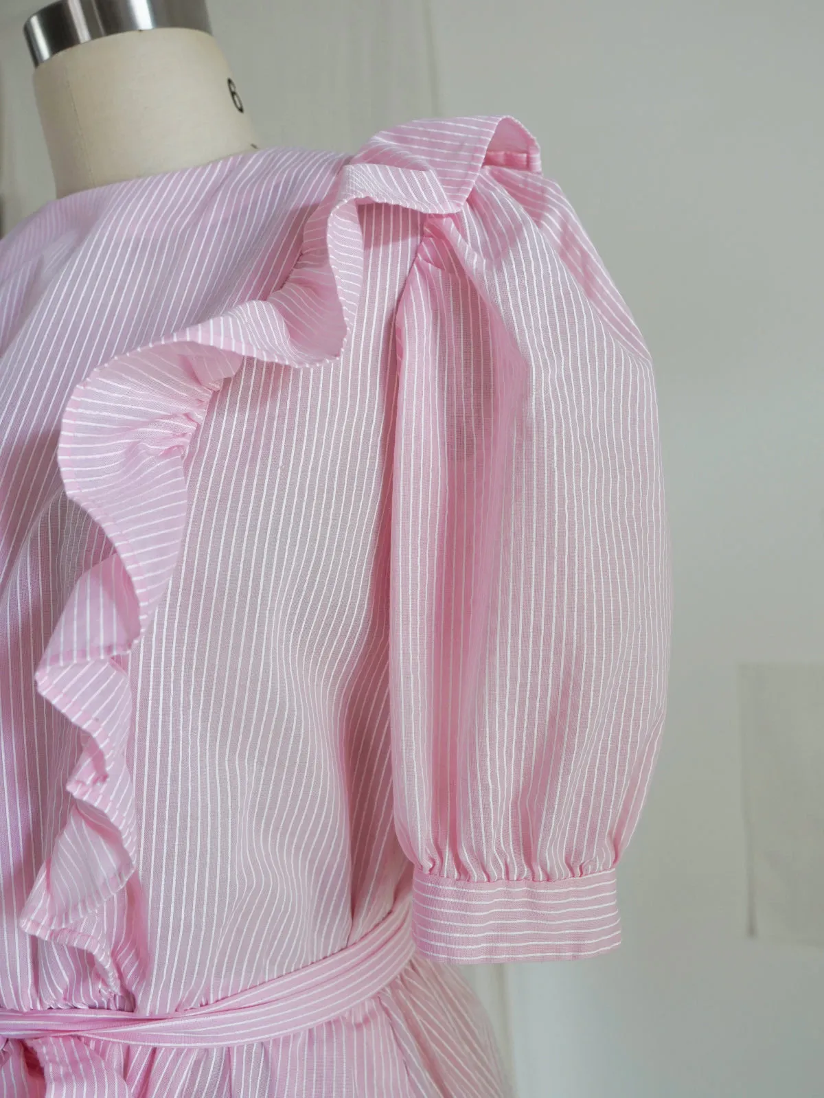 Vintage Pink Stripe Ruffle Dress