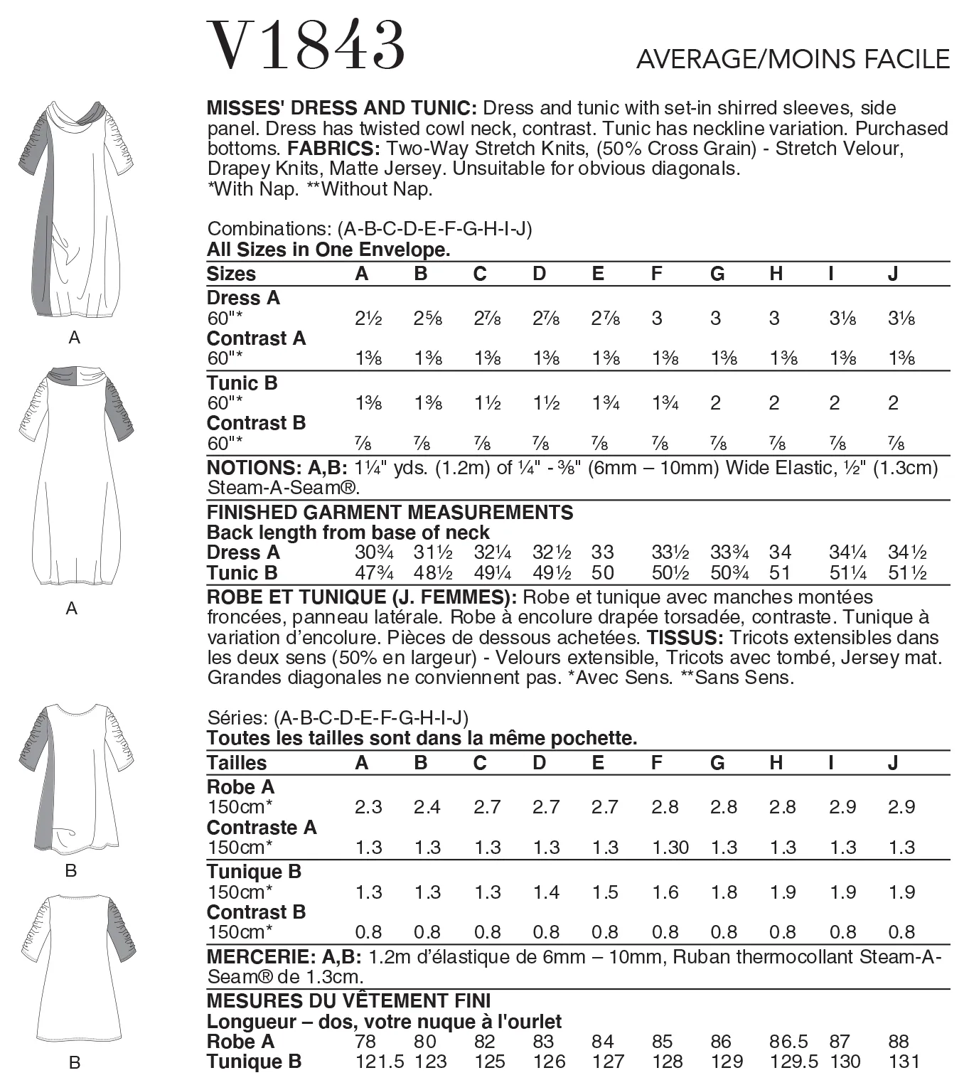 Vogue Pattern V1843 Misses' Dress And Tunic