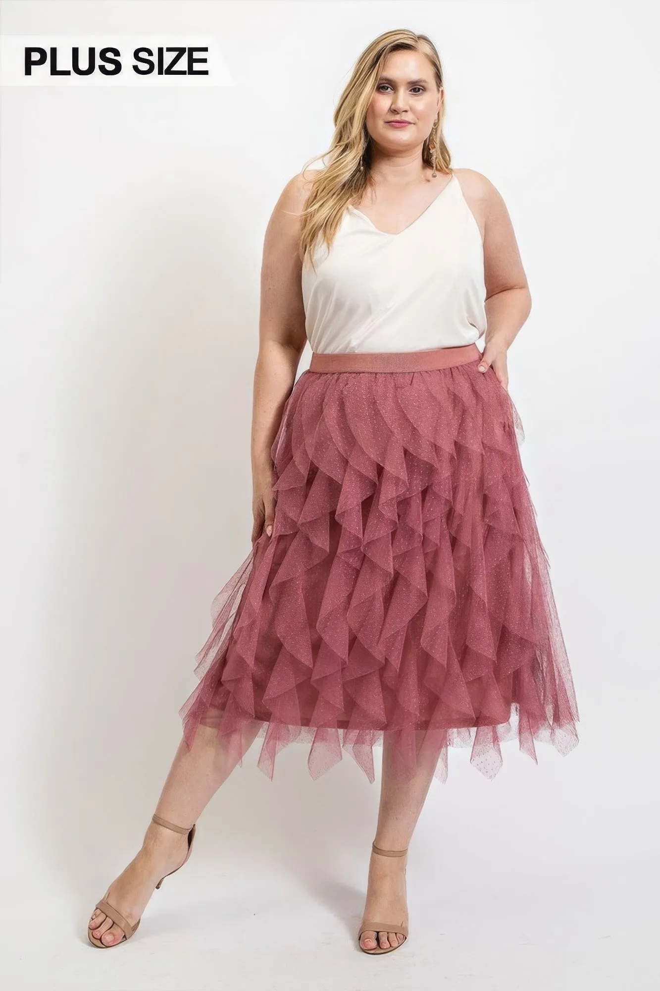 Voluptuous ( ) Ruffled Tulle Plus Size Skirt With Elastic Waist Band