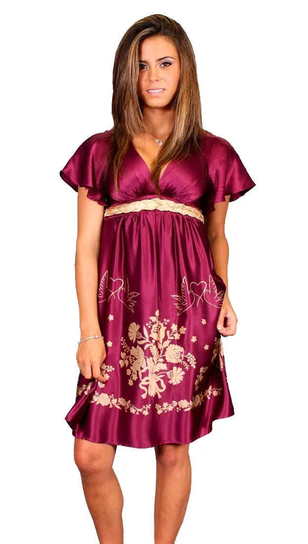 Voom Silk Babydoll Peace Dove Dress in Plum