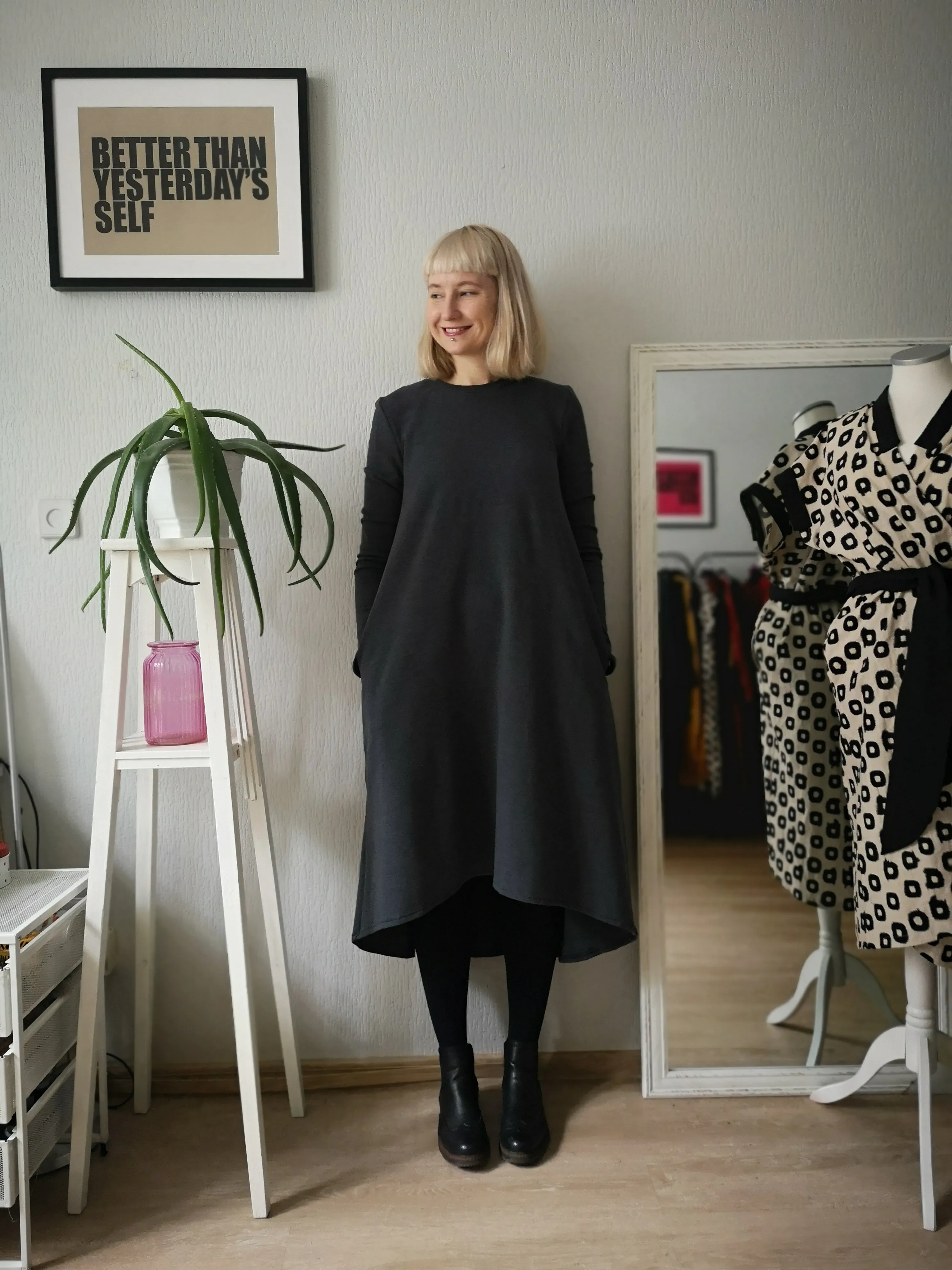 Warm and Comfortable Graffit Grey Melange Jersey Dress with Pockets and Extended Back - The Second warmest Dress in The World