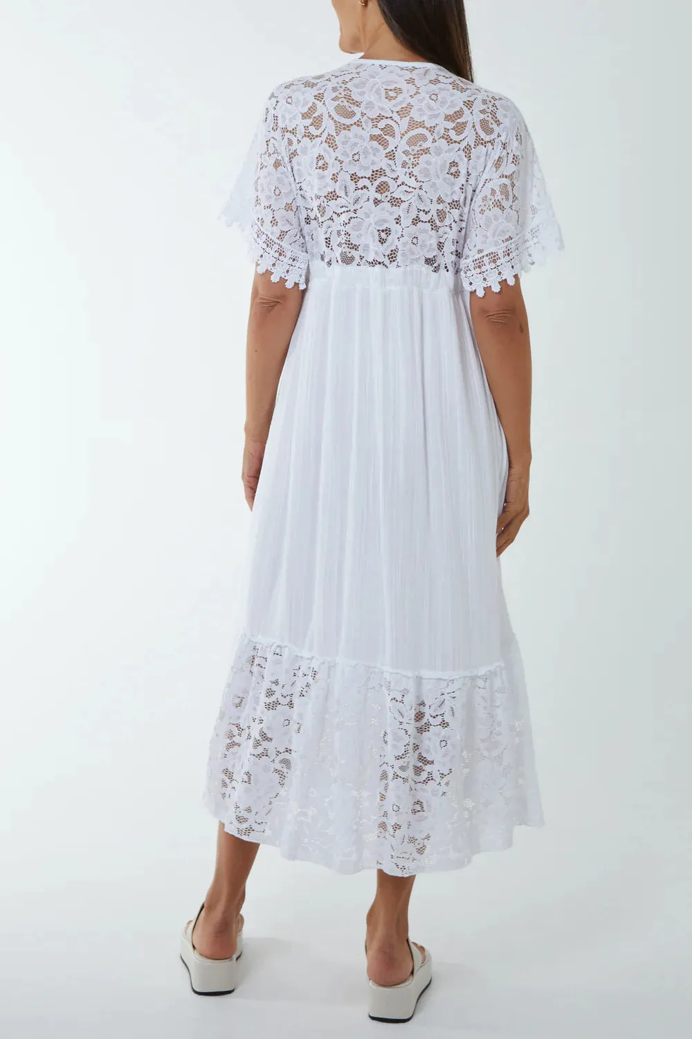 White Lace Tiered Midi Dress