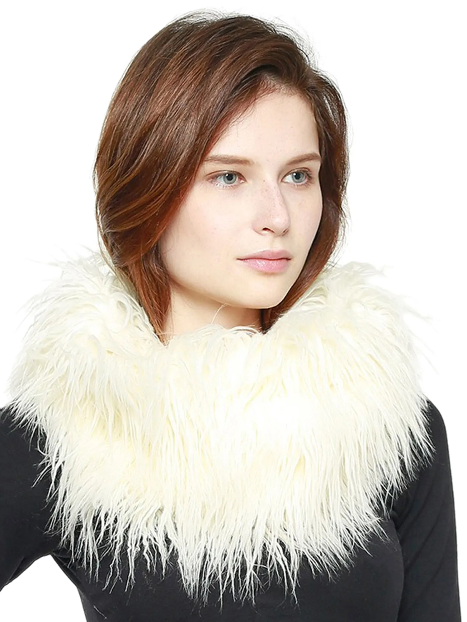 White Ostrich Feather Faux Fur Circle Neck Warmer Scarf