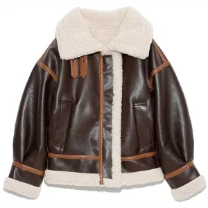 Women B3 RAF Aviator Sherpa Lined Sheepskin Shearling Leather Jacket