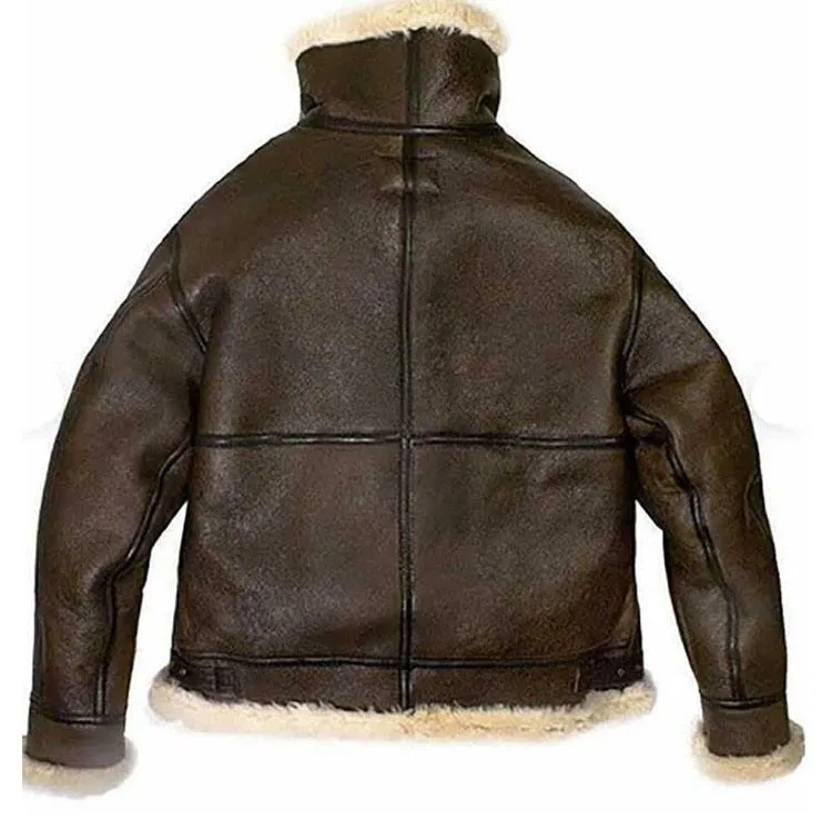 Women Brown Aviator Fur Shearling Leather Jacket