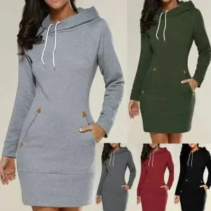 Women New hooded zipper pullover mid-length sweater