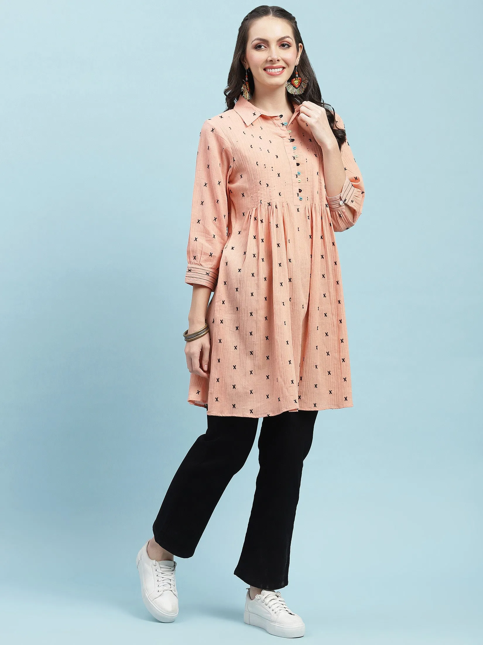 Women Peach Solid Tunic