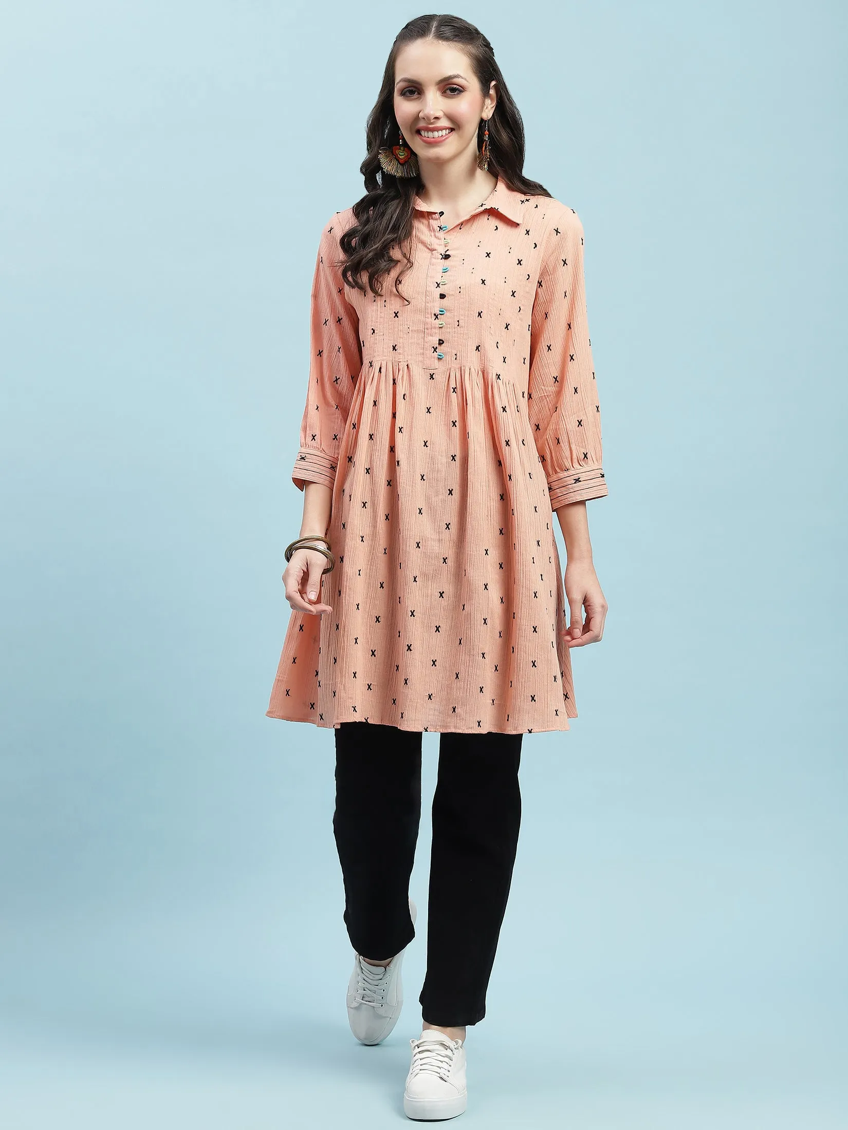 Women Peach Solid Tunic