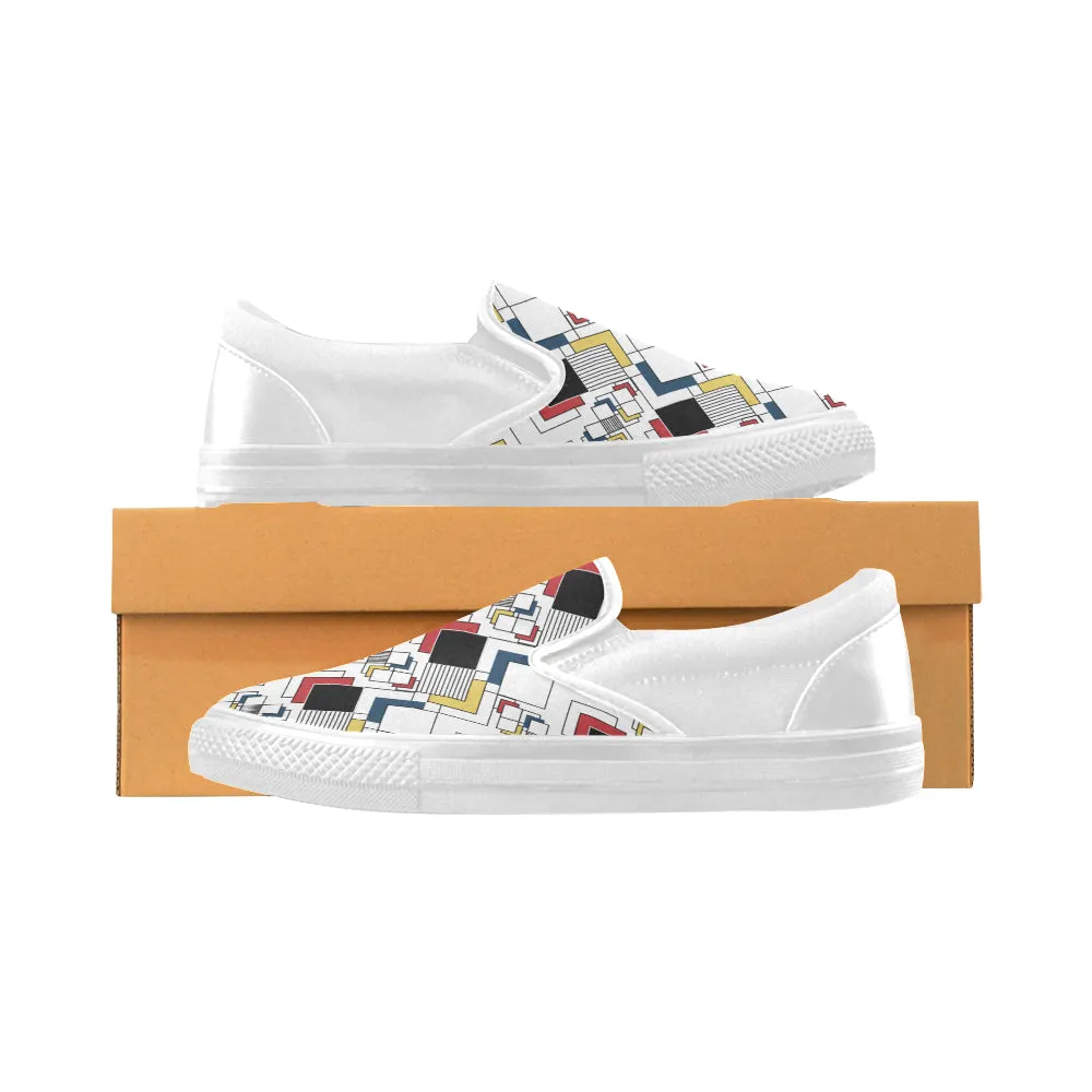 Women's Big Size Clashing Cubes Geometrical Print Slip-on Canvas Shoes