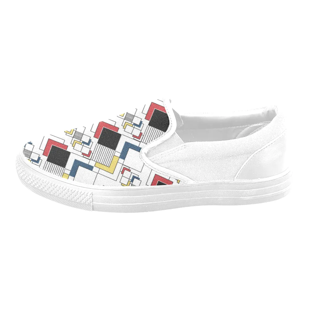 Women's Big Size Clashing Cubes Geometrical Print Slip-on Canvas Shoes