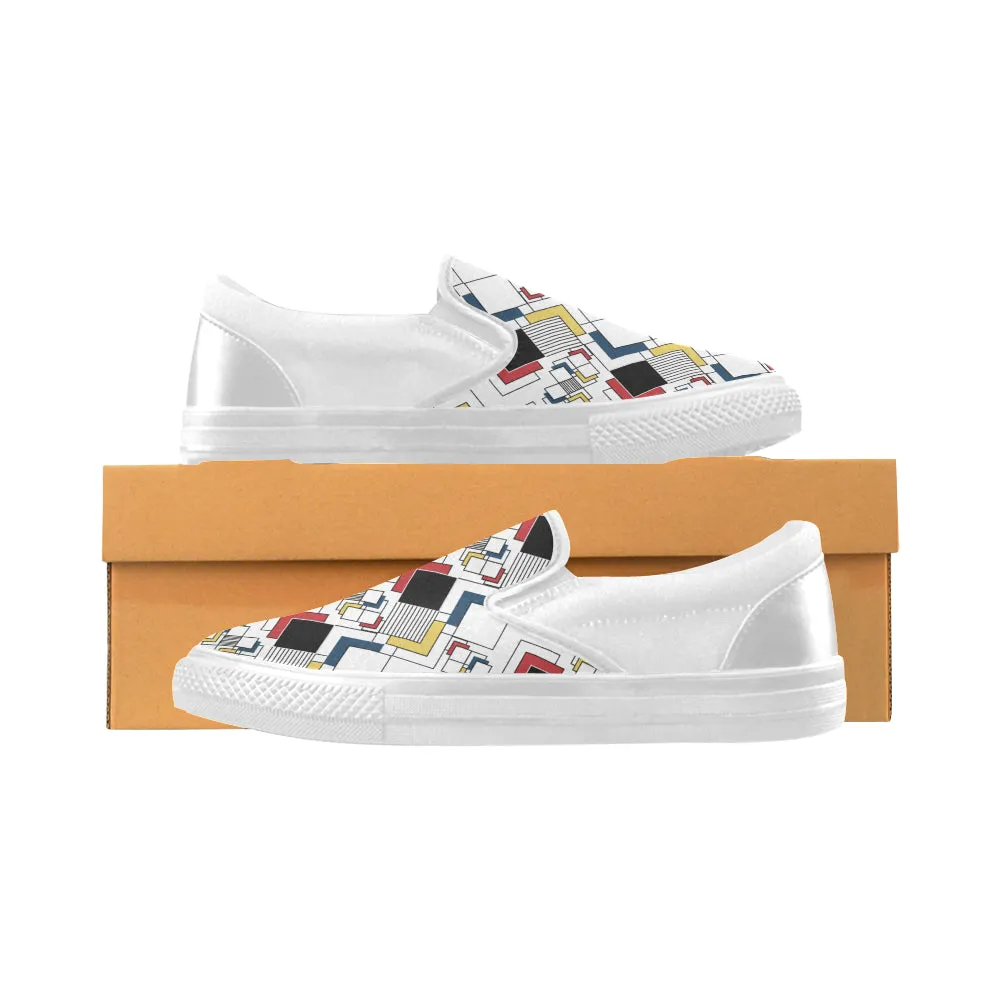 Women's Clashing Cubes Geometrical Print Slip-on Canvas Shoes