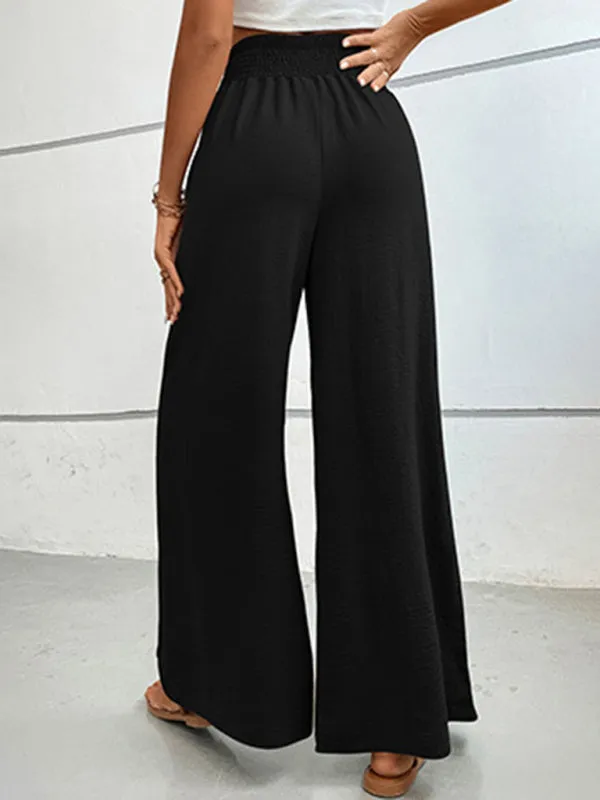 Women's Elasticated Waist Solid Colour Wide Leg Trousers