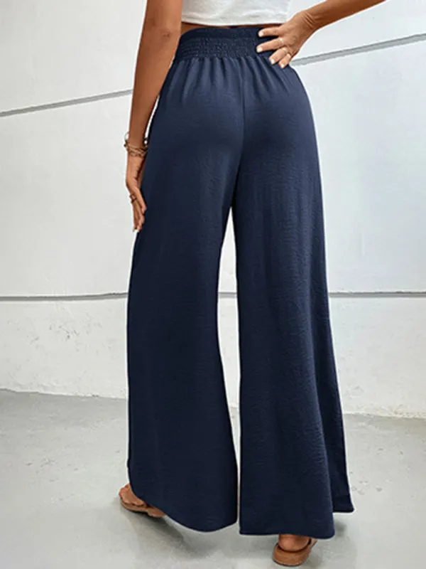 Women's Elasticated Waist Solid Colour Wide Leg Trousers