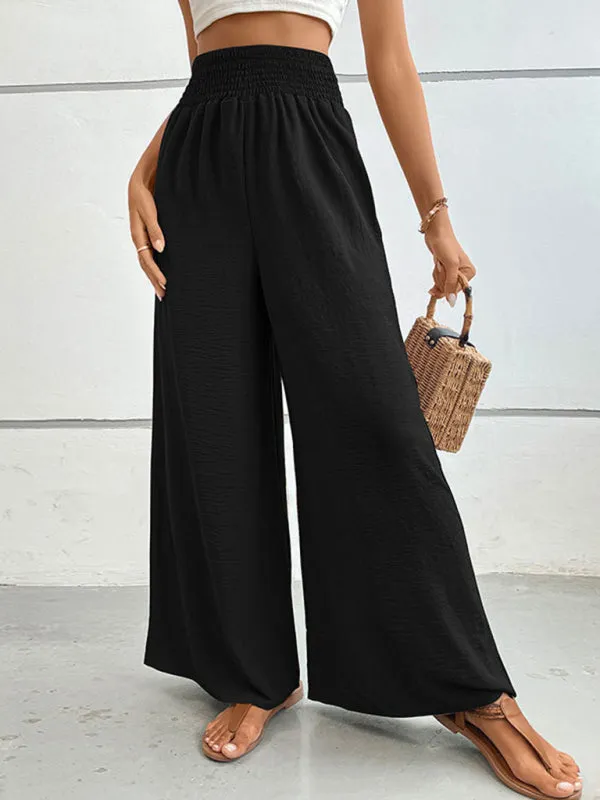 Women's Elasticated Waist Solid Colour Wide Leg Trousers