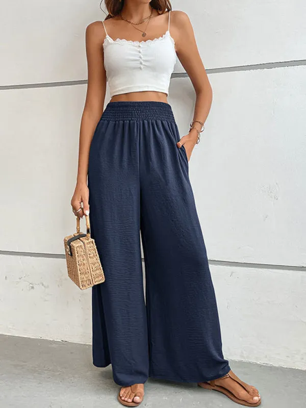 Women's Elasticated Waist Solid Colour Wide Leg Trousers