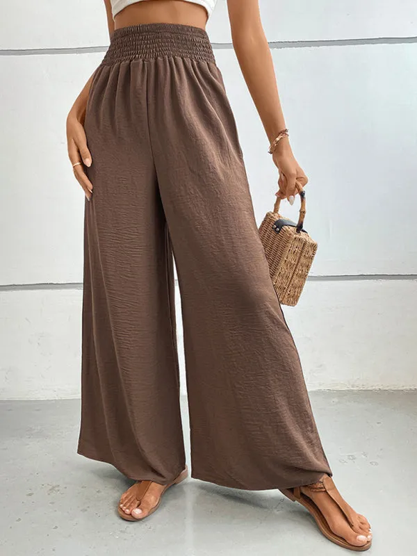 Women's Elasticated Waist Solid Colour Wide Leg Trousers