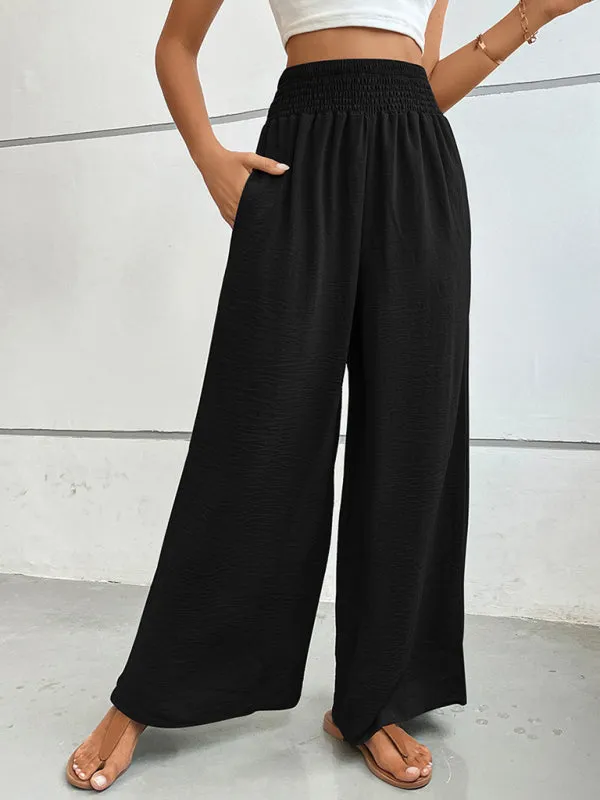 Women's Elasticated Waist Solid Colour Wide Leg Trousers