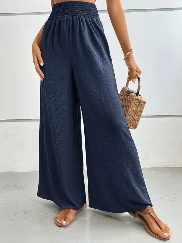 Women's Elasticated Waist Solid Colour Wide Leg Trousers