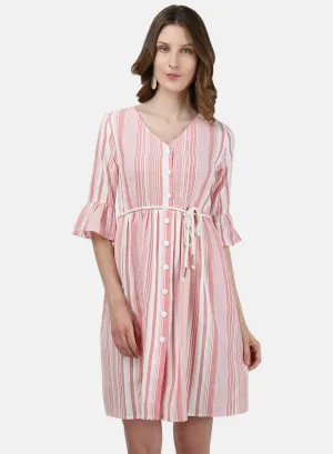 Womens Off White & Pink Stripe Tunic