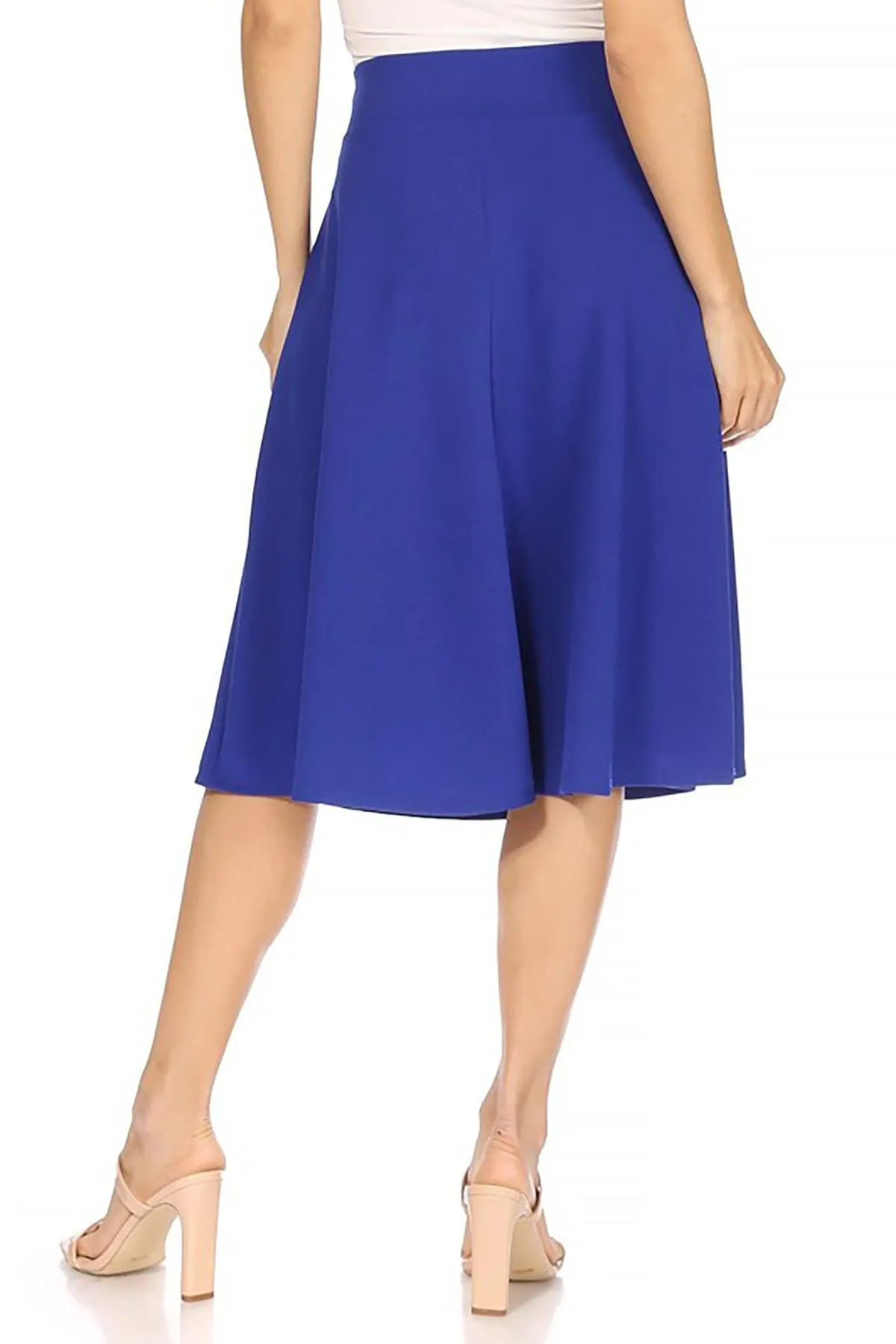 Women's Solid A-line Casual High Waist Bow Tie Belted A Line Midi Knee Length Skirts