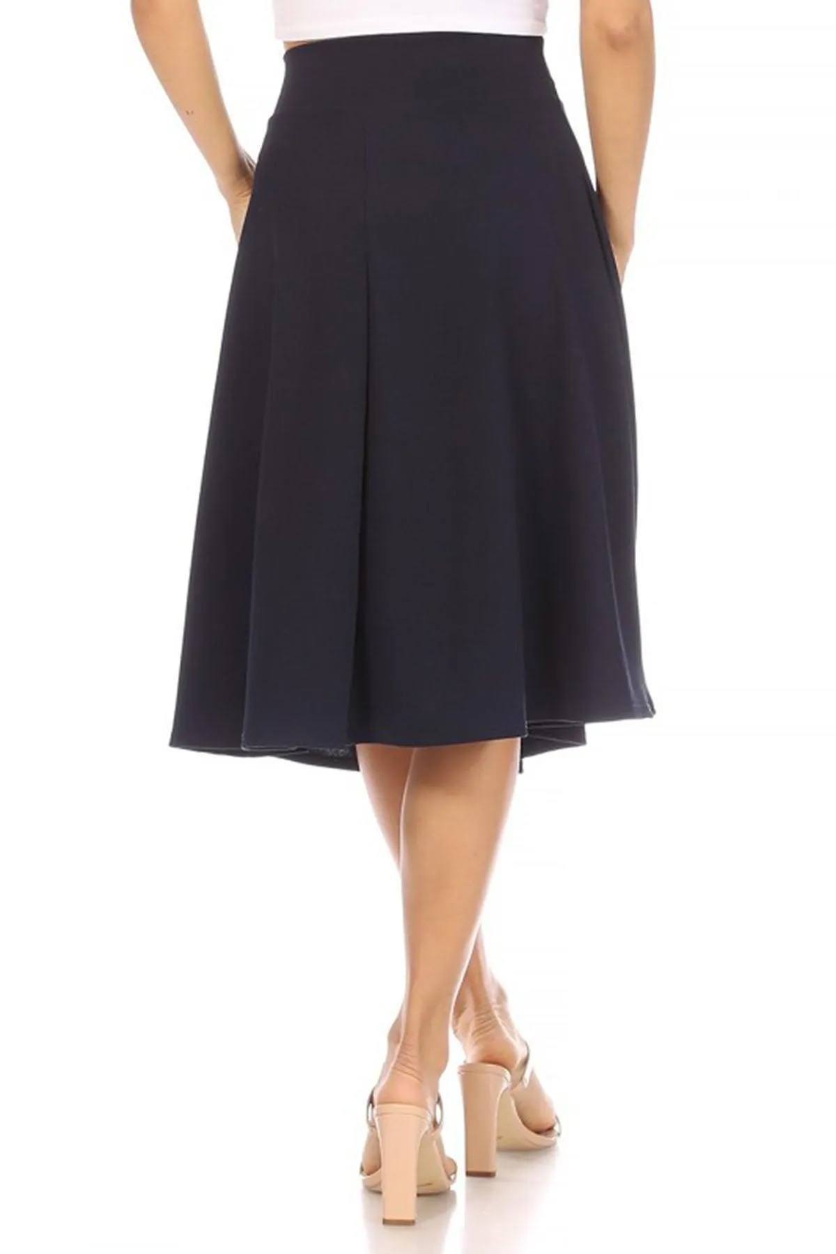 Women's Solid A-line Casual High Waist Bow Tie Belted A Line Midi Knee Length Skirts