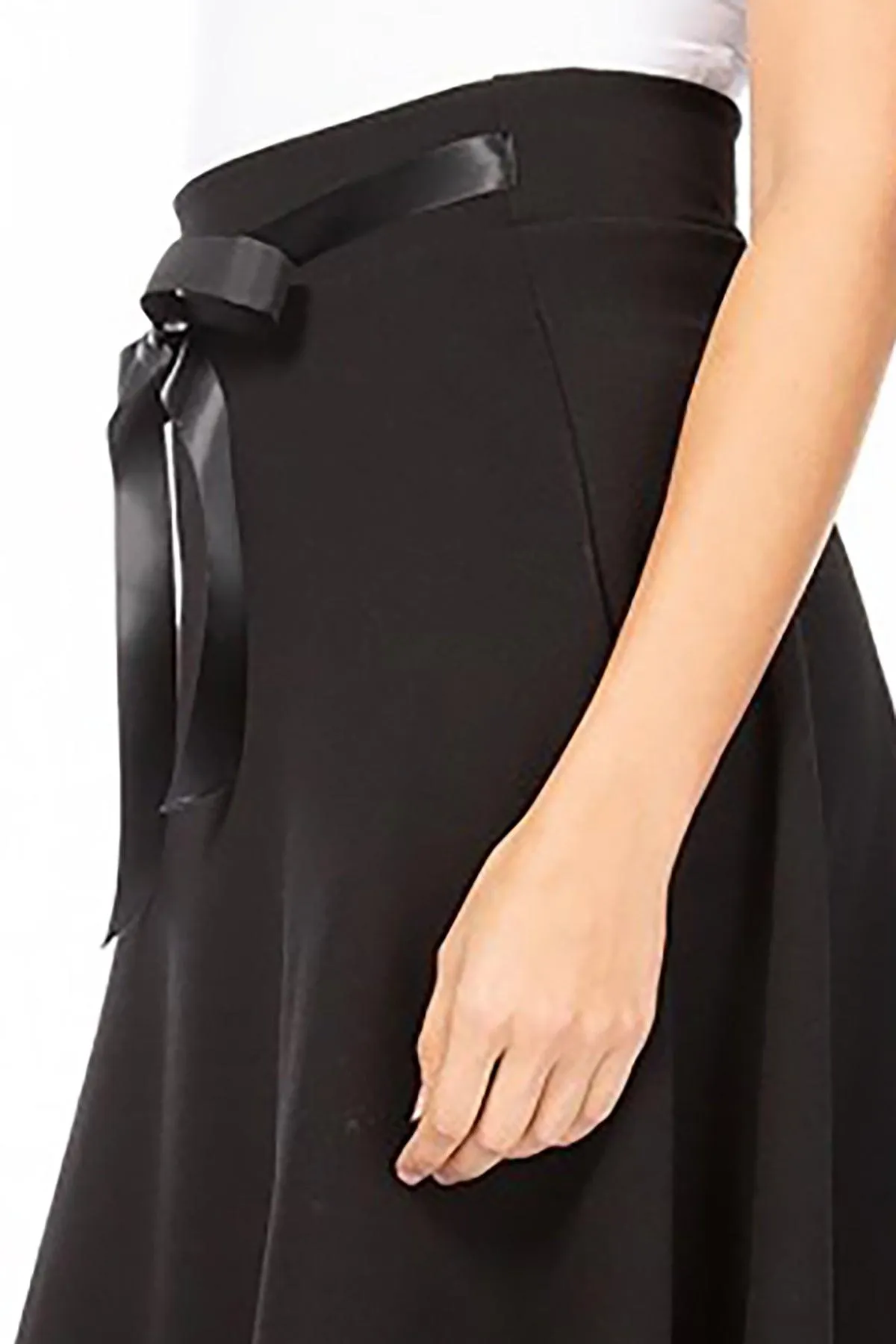 Women's Solid A-line Casual High Waist Bow Tie Belted A Line Midi Knee Length Skirts