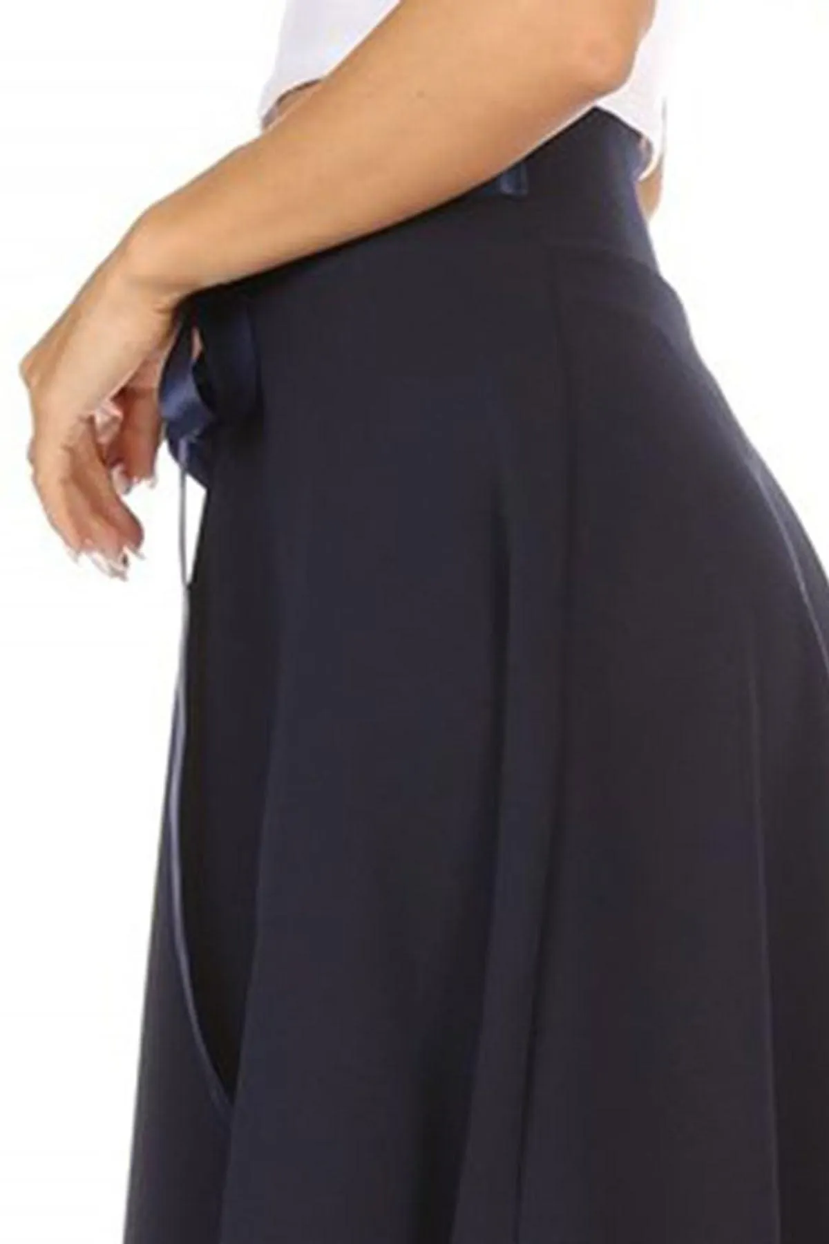 Women's Solid A-line Casual High Waist Bow Tie Belted A Line Midi Knee Length Skirts