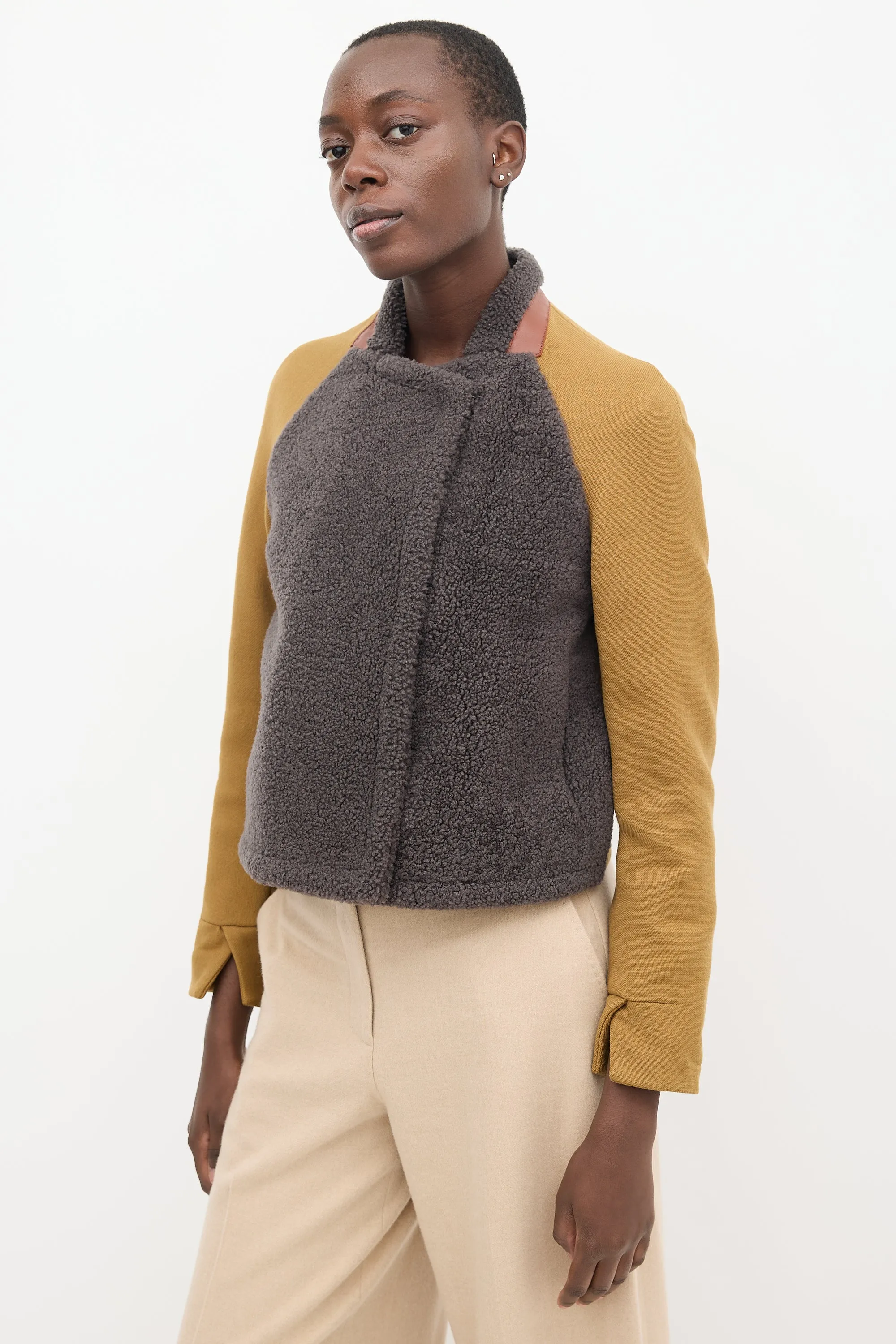 Yellow & Grey Shearling Panelled Jacket